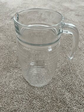 Vintage Pasabahce Doro Heavy Ribbed Glass Serving Pitcher with Handle